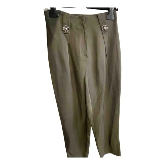 Uterque Pants - Uterque Straight Trousers Olive Green Made in Spain